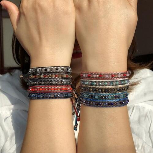 Fashion Bohemian MIDI DIY Womens Hand Woven Crystal Bead Multi-layer Rope Retro National Style Bracelet Jewelry Girl Gift