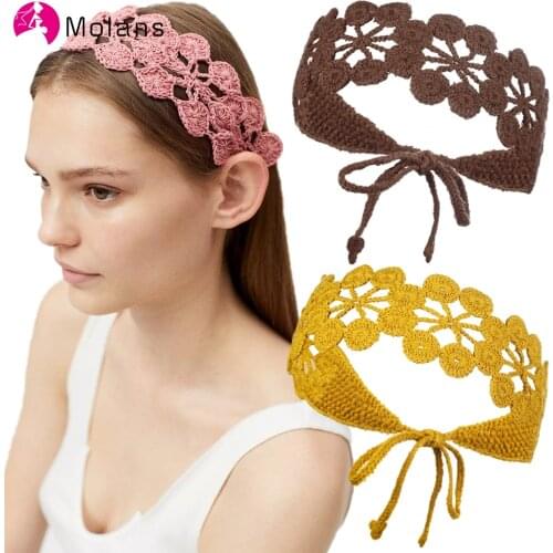 Molans New Fashion Crochet Headband Women Hair Accessories Solid Color Knitting Hair Bands Flower Hairbands Turban Headwraps