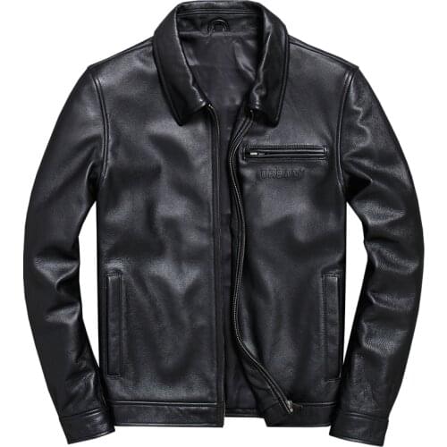 Genuine Leather Jacket Men Spring Autumn 100% Cow Leather Coat Short Cowhide Biker Mens Leather Jackets V-A005 KJ3850