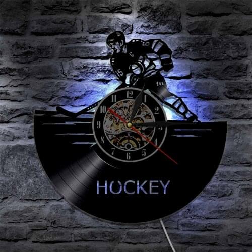 USA Hockey Player Handmade LED Light Vinyl Record Wall Clock Sports Items Modern Wall Lamp Home Decor LED Hanging Light