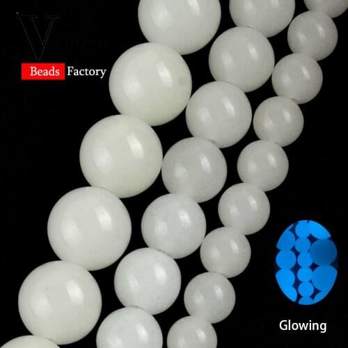Natural Blue Glowing Stone Round Beads For Jewelry Making DIY Necklace Bracelet Luminous Beads Spacer Loose 6mm-10mm 15"