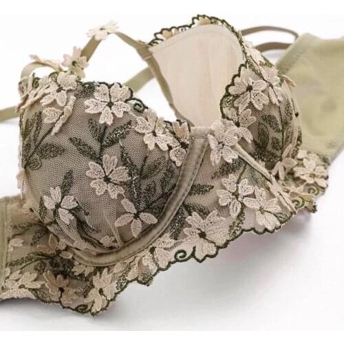 Sexy Push Up Bra Set Japanese Brassiere Floral Cotton Women Underwear 2Pcs Lace Girls Embroidery Brief Flowers Lingerie A B Cup