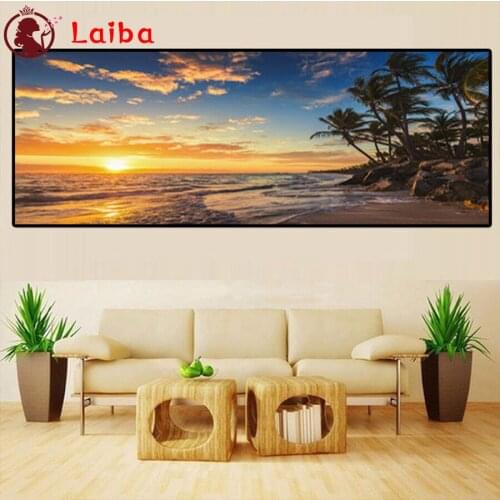 New 5D Round Diamond Painting Sunsets Natural Sea Beach Coconut Palm Sticker Diamond diy Embroidery Home Decoration Mosaic