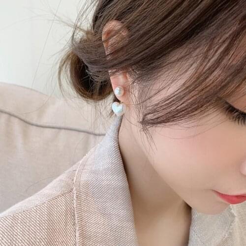 2021 Korean New Simple Geometry Earrings Fashion Temperament Sweet Pearl Heart Earrings Female Jewelry Party Gift Romantic Cute