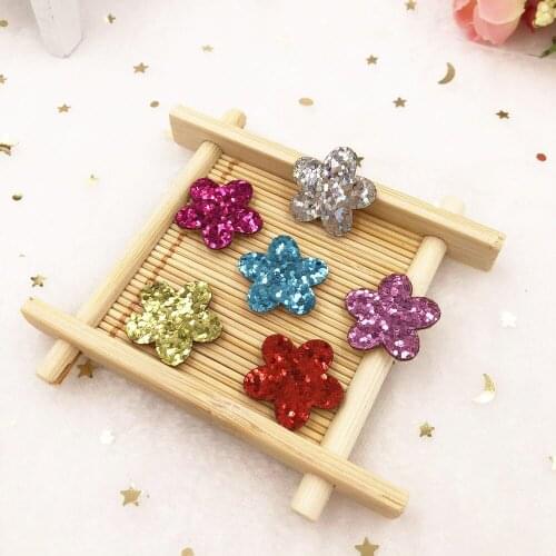 New 60pcs 20mm Felt Fabric Glitter Paillette Flower Applique Wedding DIY Patches A38