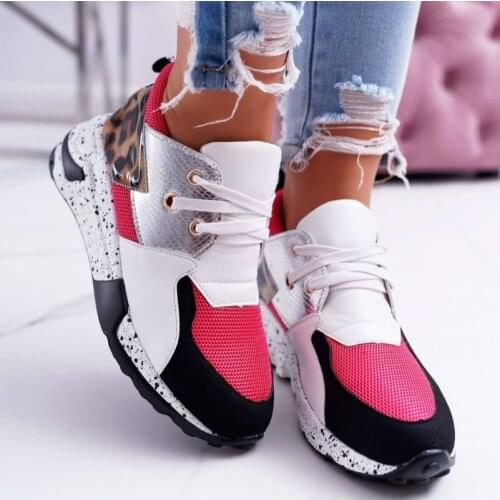 New Fashion Womens Sneakers Leopard Print Leather Thick Bottom Increased Sneakers Casual Comfortable Sports Shoes for Ladies