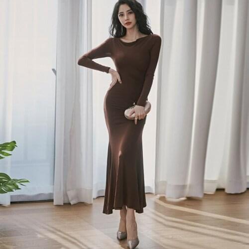 New arrival comfortable fashion formal mermaid dress high quality solid elastic work style basic cute wild trumpet dress