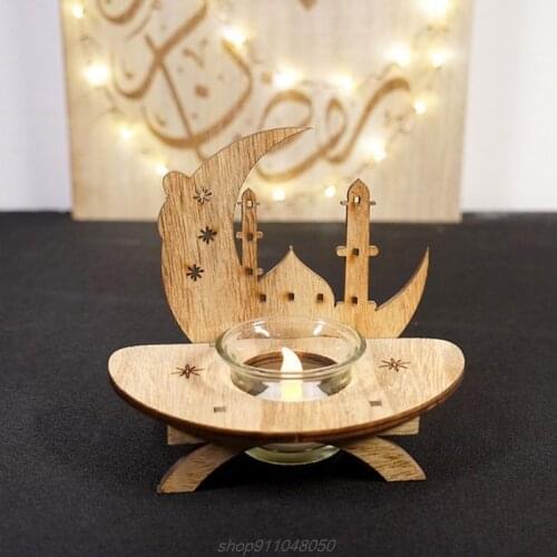 DIY Wood Eid Mubarak Moon LED Candlestick Light Wooden Decoration Ramadan Handicraft for Home Islam Muslim Event M20 21 Dropship
