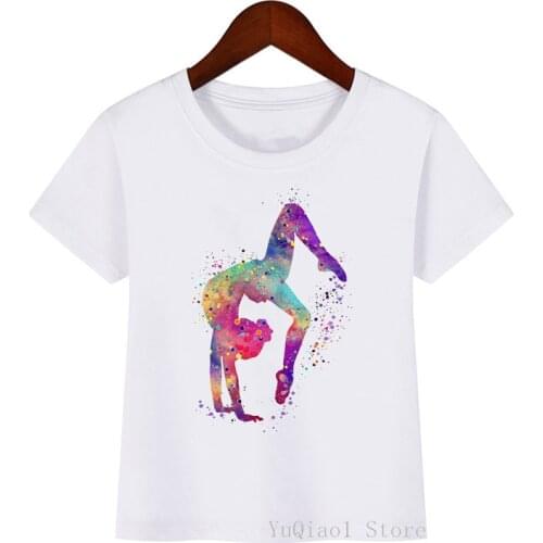 Rainbow watercolor gymnast splatter print t shirt baby girls/boys clothes funny white kids clothes summer tops tee tshirt