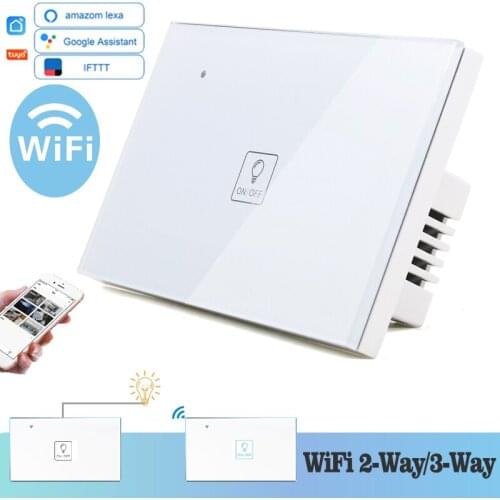 WIFI Touch Light Wall Switch White Glass Blue LED 118*72mm Universal Smart Home Phone Control 1Gang 2Way Alexa Google Home Alice