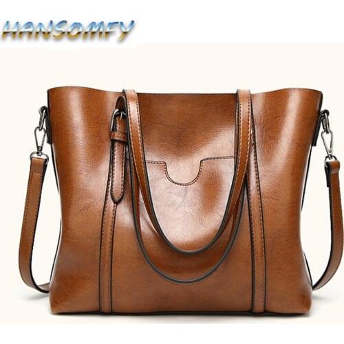 HANSOMFY Women bag Oil wax Womens Leather Handbags Luxury Lady Hand Bags With Purse Pocket Women messenger bag Tote Sac MX-05