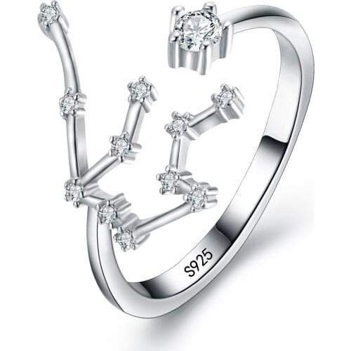 Tuliper 925 Sterling Silver Rings Women 12 Constellation Star Zircon Wedding Party Jewelry Accessories Christmas Virgo Cancer