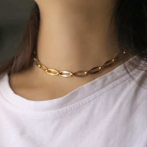 Vintage Rhombus Chain Choker Necklace For Women Gold Color Stainless Steel Chain Chic Dropshipping Wholesale Jewelry LDN291