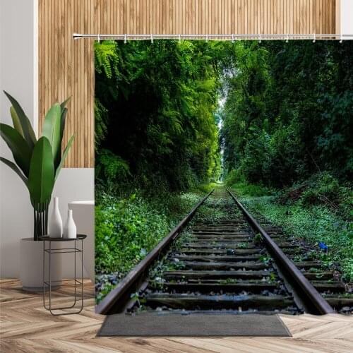 Forest Scenery Shower Curtain Summer Green Trees 3D Printing Bathroom Accessories Fabric Waterproof Bathtub Screen Bath Curtains