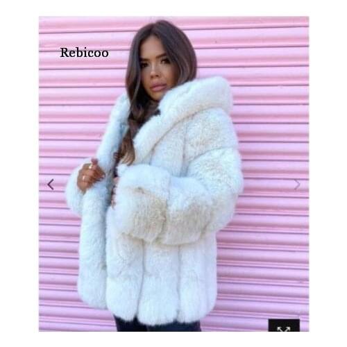 Women Fluffy Hooded Faux Fur Coat Winter Coats Thick Warm Long Sleeve Fur Jacket Plus Size Winter Fur Coats