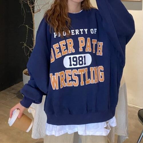 Women Winter Autumn Tops Casual Loose Vintage Sweat Shirt Female Sweatshirts Ladies Fashion Warmth False Two-piece Clothing