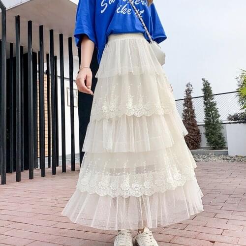 2020 Spring Fashion Women Tutu Skirts Lace Women Mesh Skirts Women Lace Long Skirt Women Fashion Clothing #571