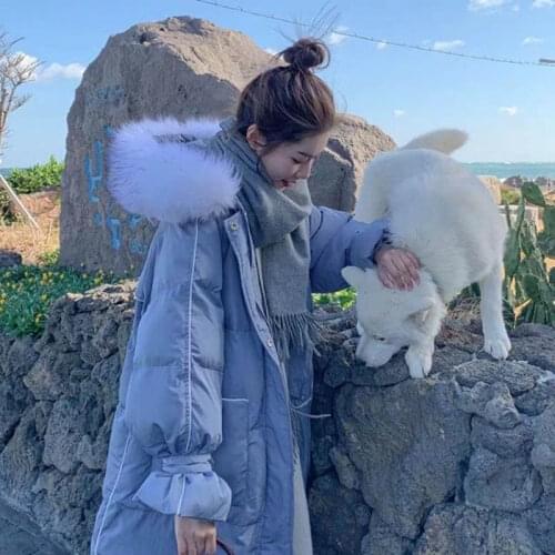 2021 Women Parkas Coat Winter Big Fur Maxi Long Coat Padded Jacket Korean Feminina Plus Size Down Jackets Outerwear Hood