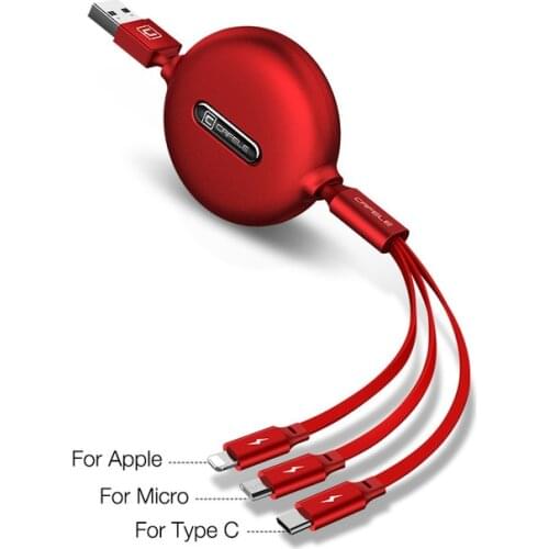 3 in 1 Retractable Micro USB Type C Charging Cable for iPhone X XS Max USB Data Sync Cable for Huawei P20 Xiaomi Samsung