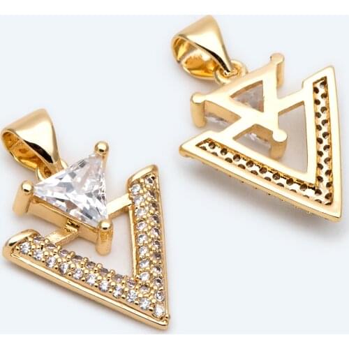 4pcs Gold Triangle Charm, CZ Paved Geometric Arrow Pendants (GB-2099)