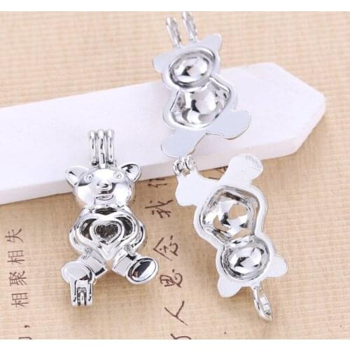 5pcs Bright Love Bear Pearl Cage Pendant Jewelry Aromatherapy Essential Oil Diffuser DIY Necklace Oyster Pearl Gift