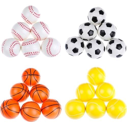 6PCS Hand Basketball Baseball Football Tennis Exercise Soft Elastic Squuze Stress Reliever Ball Kid Small Ball Toy