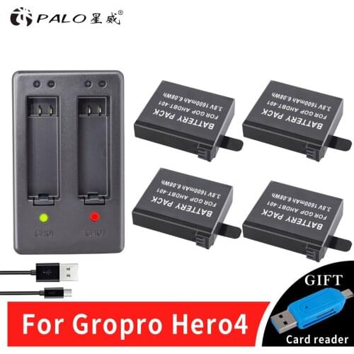 Palo 4x AHDBT-401 1600mAh Battery + LED Dual Charger For Gopro Hero 4 Batteries GoPro Hero4 AHDBT 401 Action camera Accessories