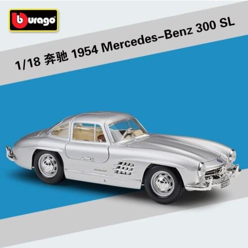 Bburago Diecast 1:18 1954 M B 300 SL Red Silver Sport Cars High Simulation Vehicle Alloy Model Car Model Adult Collection