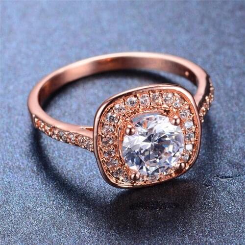 White Round Zircon Square Cut Engagement Rings for Women Men Vintage Gold/Rose Gold Color Ring Classic Eternal Love Jewelry Gift