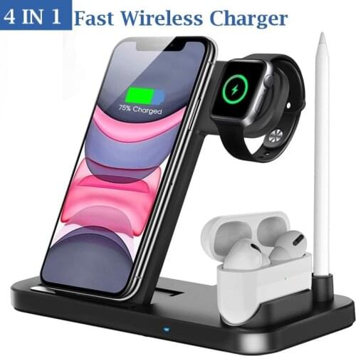 15W Fast Wireless Chargers Stand For iPhone 12 XR X 8 Apple Watch 4 in 1 Foldable Charging Station Dock for Airpods Pro iWatch