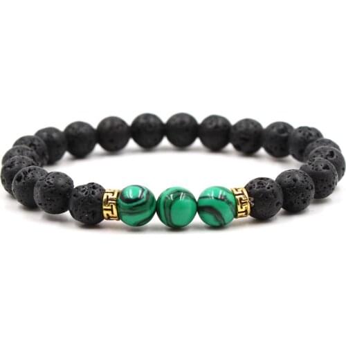 Gold Color T-shaped Spacer Three Malachite Bracelet Blue Sandstone Buddha Bead Bracelet Personality Charm Mens Bracelet