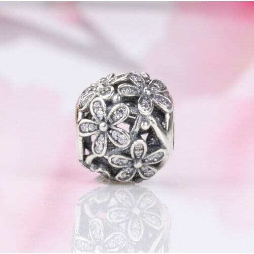 Authentic 925 Sterling Silver Fashion Hollow Crystal Sakura Hollow Bracelet Beads Fit Original Charms Bracelet Necklace