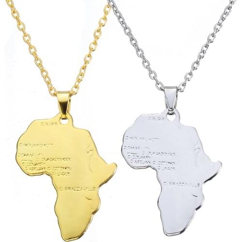 Gold Color Africa Map With Flag emo Pendant Chain Necklaces African Maps Jewelry for Women Men