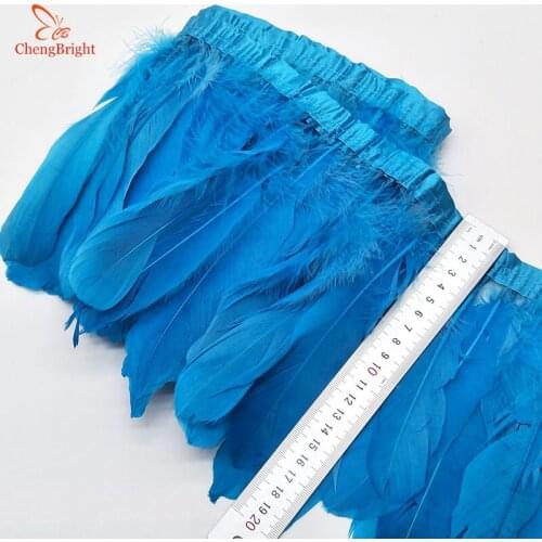 ChengBright Hot Goose Feather Trims 10Yards Dyed Goose Feather Ribbon Fringes Goose Feather Cloth Belt 5-6inch/13-18cm Q