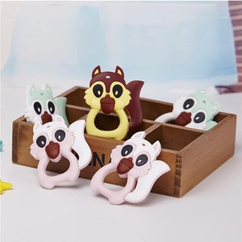 Chenkai 5PCS BPA Free Silicone Squirrel Teether DIY Baby Animal Pendant Nursing Pastel Color Grasp Sensory Toy Accessories