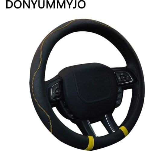 DONYUMMYJO Hot Sell NEW Design Leather Auto Car Steering Wheel Cover 38CM/15'' Anti-catch Holder Protector For Ford VW Peugeot