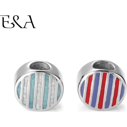Enamel Beads Painted Color Striped Stainless Steel Hole 5mm for Women Bracelet Charms Making European Bead DIY Jewelry Findings
