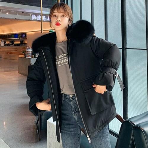 Pockets Long Sleeve Faux Fur Trim Hooded Fleece Parkas Women Outerwear Casual Coats Winter Jackets