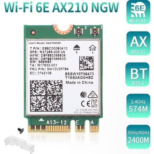 Intel AX210NGW 3000Mbps Wi-Fi 6E Dual Band 2.4Ghz/5Ghz/6Ghz 802.11AC/AX Bluetooth-compatible5.2 Wireless M.2 NGFF Wlan WiFi Card