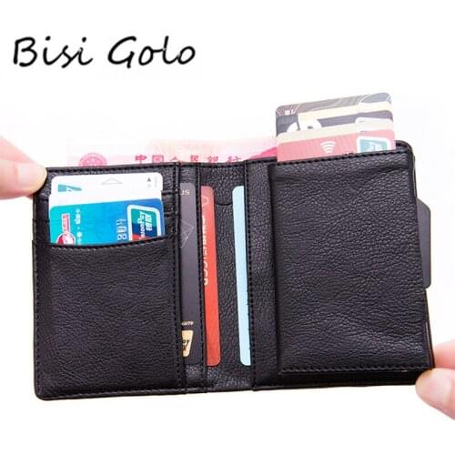 BISI GORO PU Leather RFID Fashion Card Case Aluminum Box High Quality Multifunctional Business Card Wallet Pop Up Card Holder