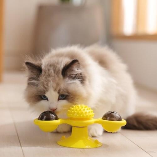 Cat Dog Windmill Toy Interactive Scratch Hair Brush Funny Massage Rotatable Catnip LED Ball Teeth Cleaning Pet Product