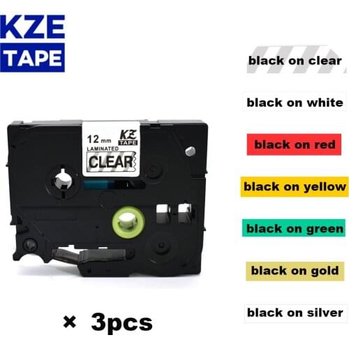 KZE 12mm 3PCS black word Laminated Cassette Cartridge ribbon compatible brother p-touch printers Tze131 231 431 Tz label tape