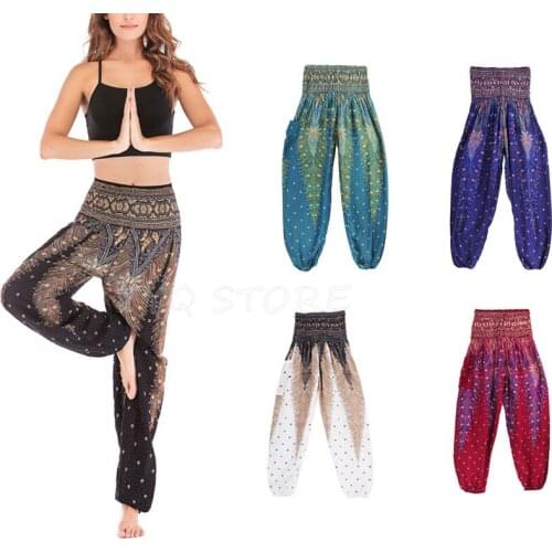 Summer Bohemia Thailand Bloomers Yoga Pants Women Bottoms Female Casual Trousers Holiday Print Long Loose Sports Pants