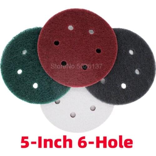 1PCS 5 Inch 6-HOLE Multi-purpose Flocking Scouring Pad 240-800 Grit Industrial Heavy Duty Nylon Cloth For Polishing & Grinding