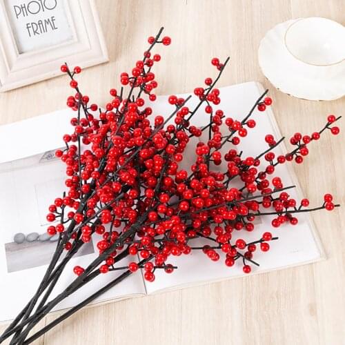 New Artificial Berry Vivid Red Holly Berry Berries Home Garland Christmas Party flores Decoration 12 Styles
