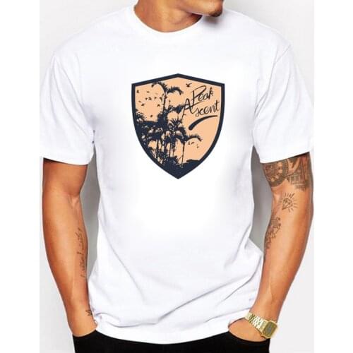 BLWHSA Newest Mens T-Shirt Fashion Seaside Shield College Style Casual Tee Shirts Hipster O-Neck Cool Tops Plus Size