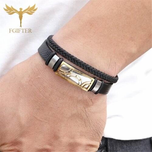 2021 New Mens Leather Bangle Irregular Line Pattern Bracelet Braided Rope Stainless Steel Safety Buckle Charm Male Jewellry