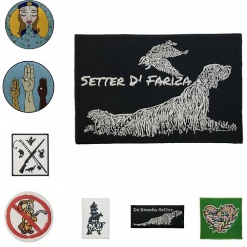 Originality Fine Punk Style Swear gesture Patches Iron On for Clothing Stripe hound Embroidered Appliques 3D Diy Morale Badges