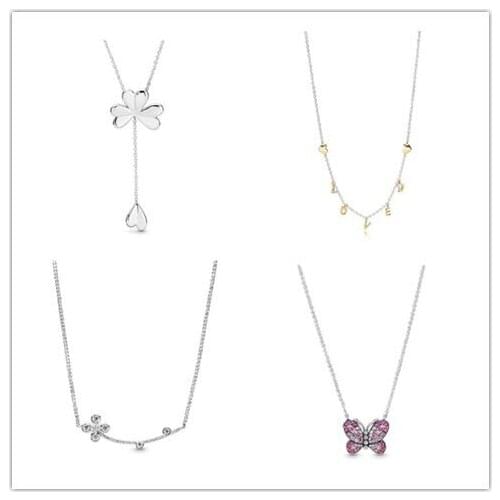 925 Sterling Silver Four-petal Flower With Adjust Sliding pan Necklace For Women Wedding Party