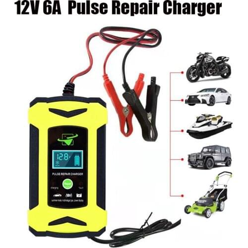 12V 6A Full Automatic Car Battery Charger Power Pulse Repair Chargers Wet Dry Lead Acid Battery Chargers Digital LCD Display